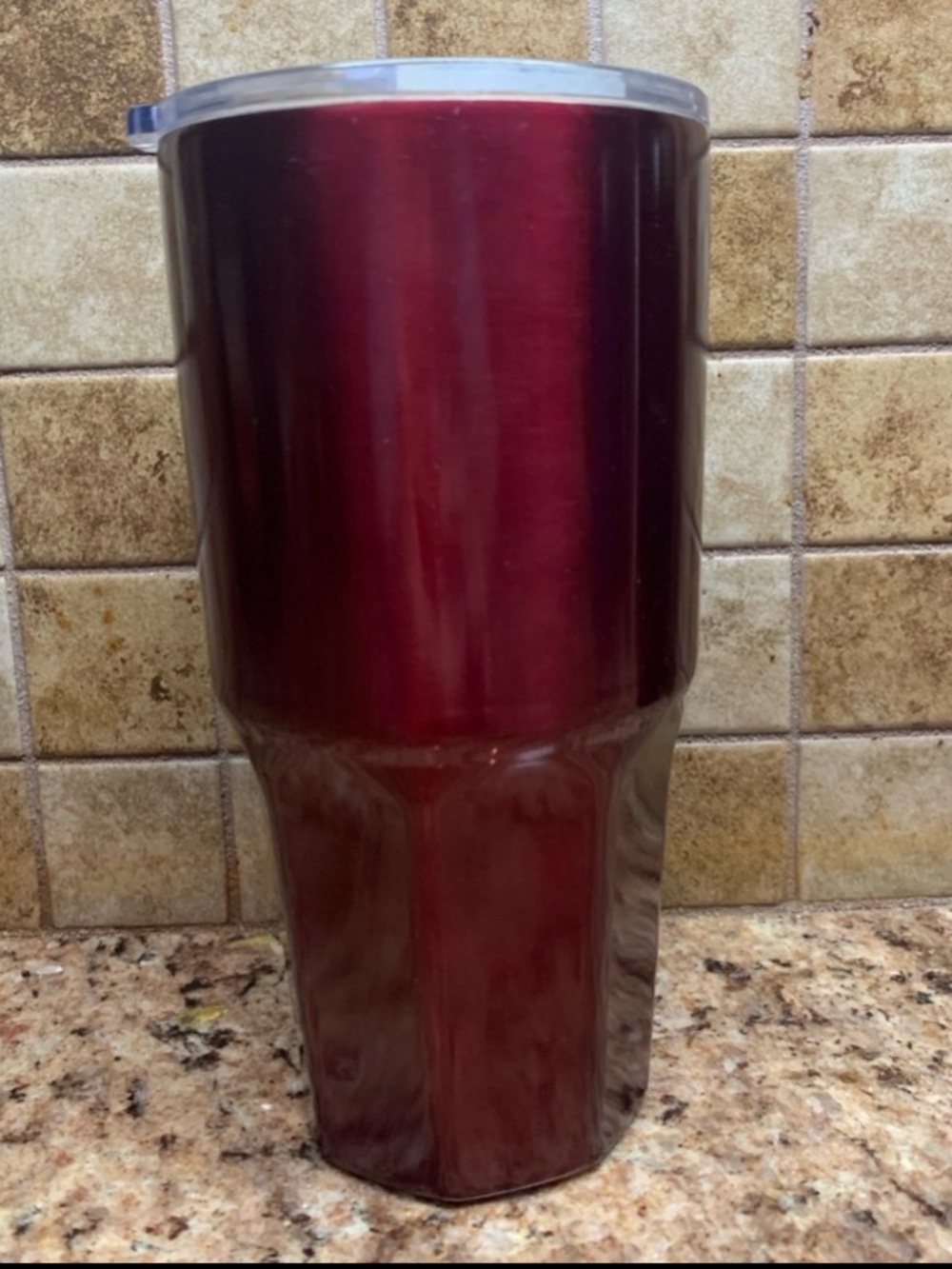 Red Metallic Stainless Steel Vacuum Tumbler. 30oz. Clear Lid.